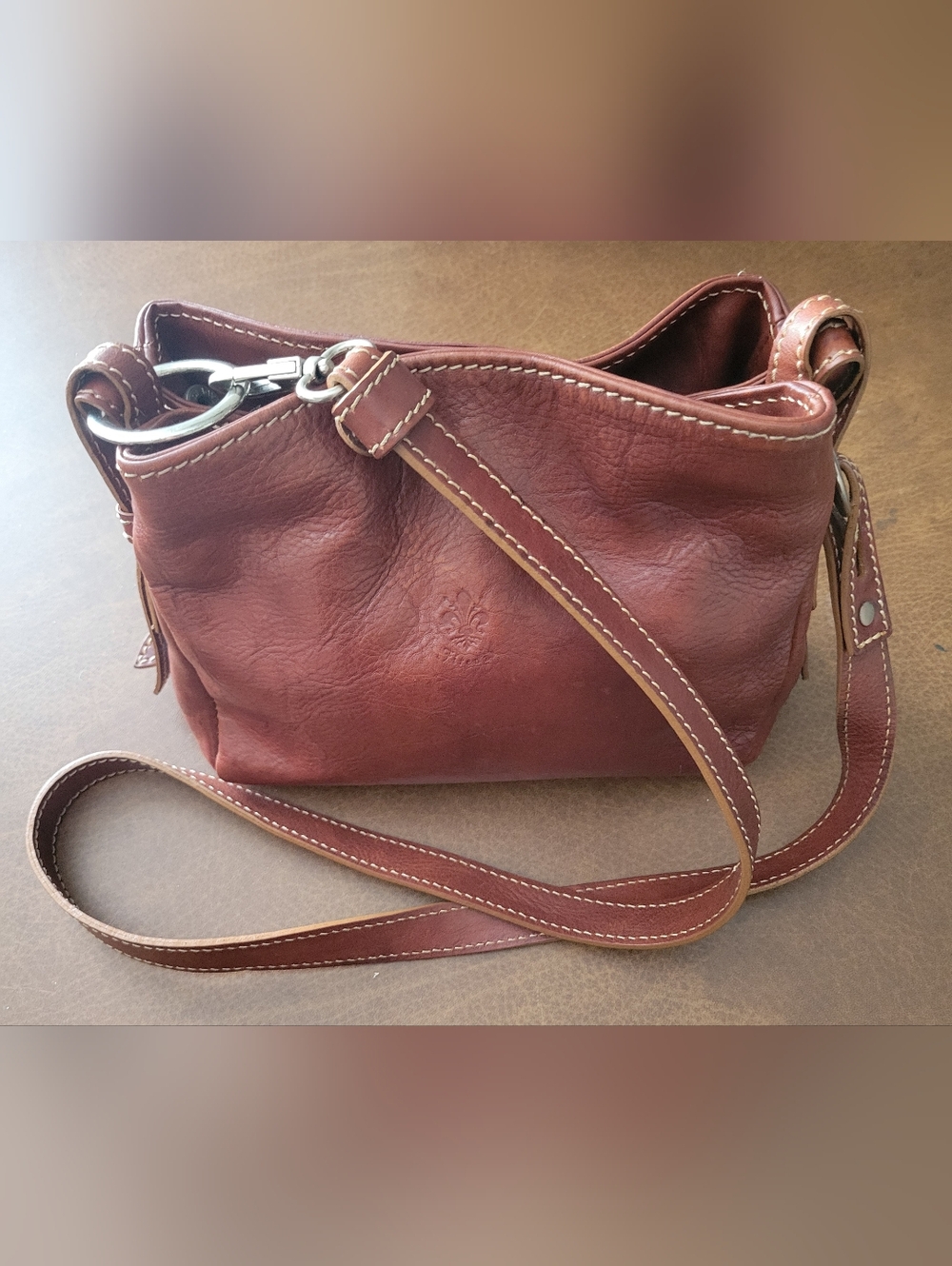 Authentic Made In Italy Handmade Leather Crossbody Bag in Cognac